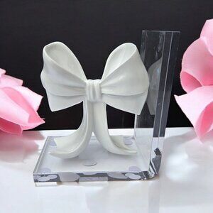 New MCM Retro White Acrylic Large Girly Office Nursery Room Bow Bookend
